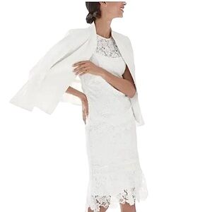 WHBM White House Black Market White Floral Lace Sheath Dress Flounce Hem Sz XS